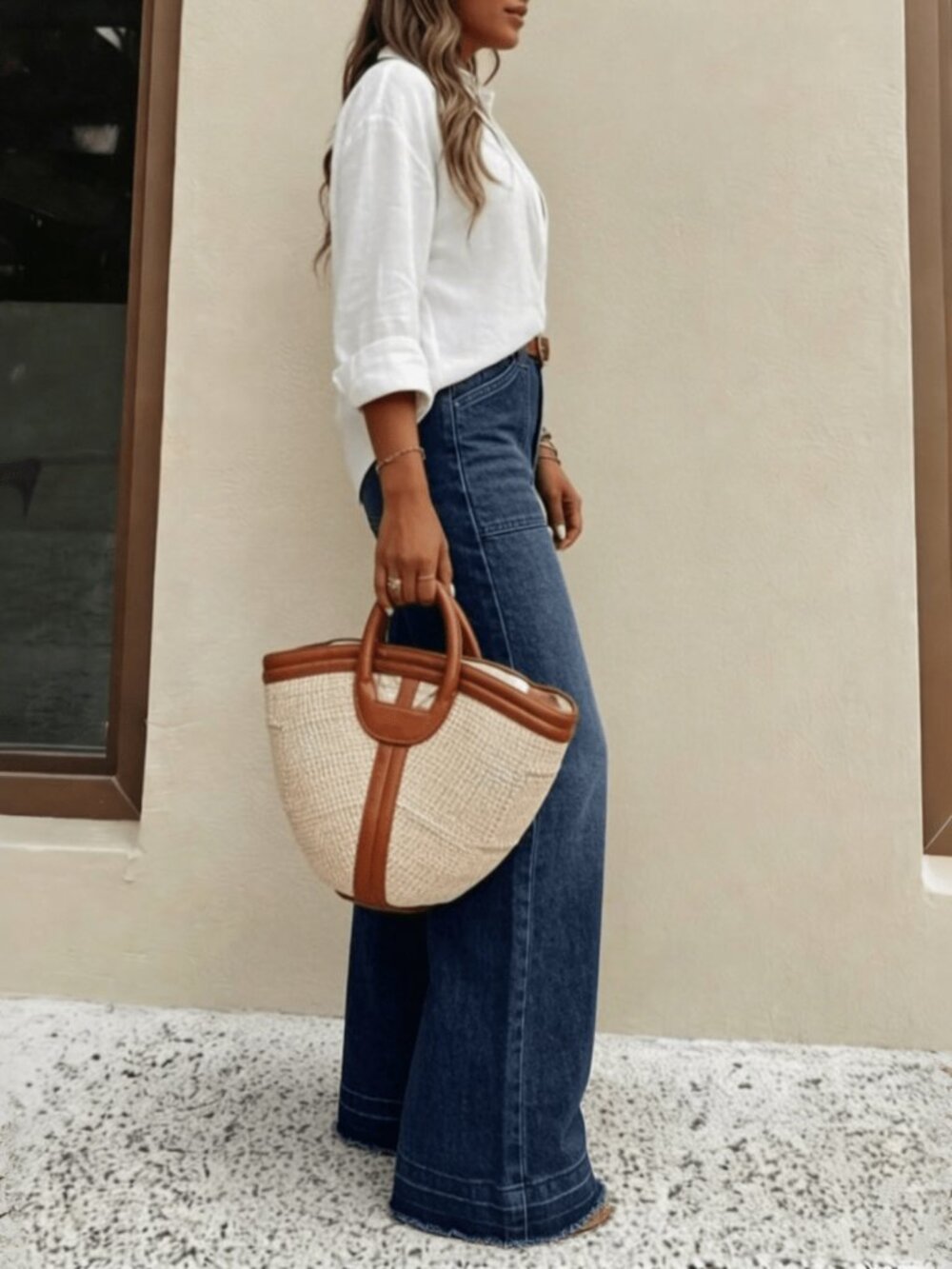 Dark Wash Women's Casual Loose Fit Wide Leg Denim Pants - Picture 5 of 5